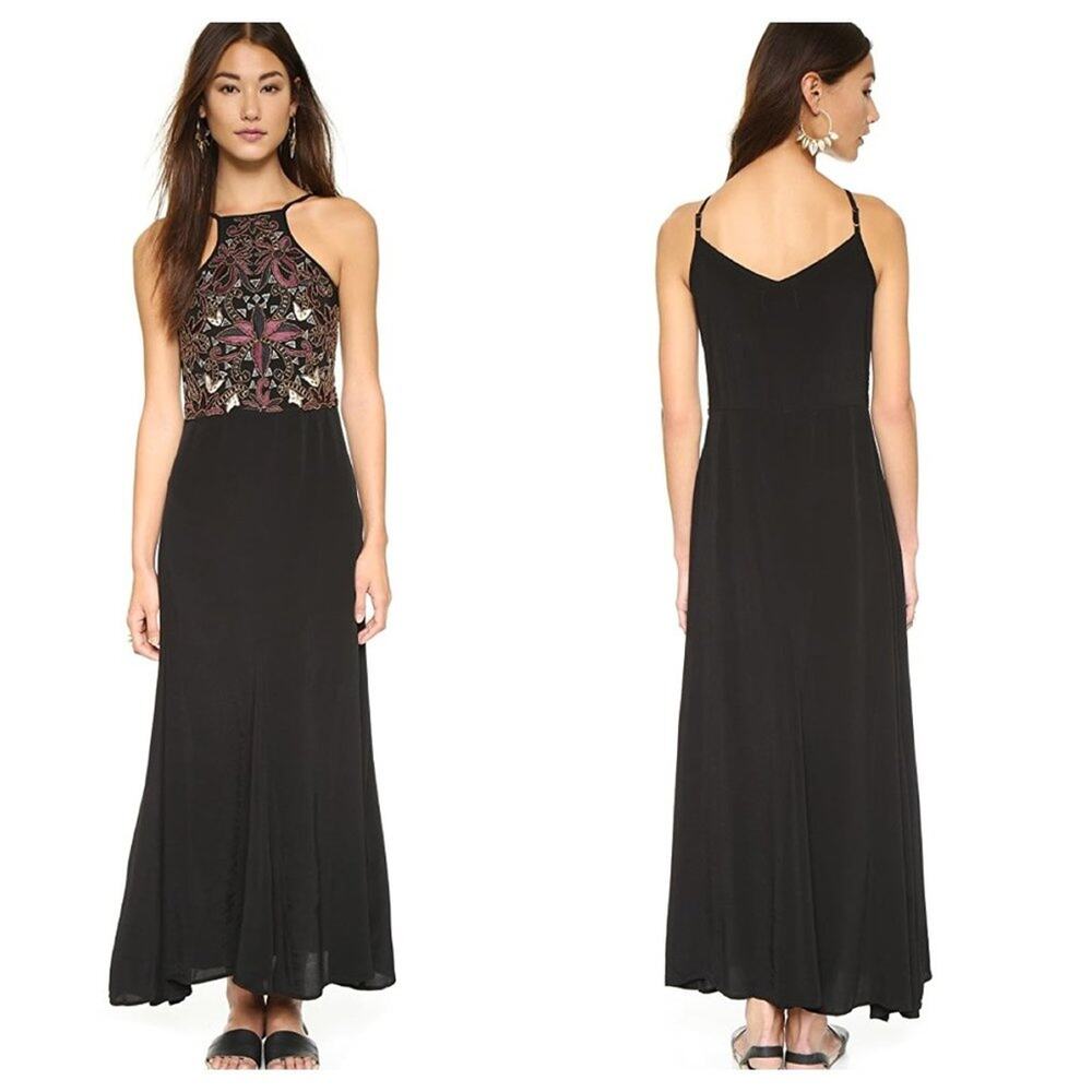 NEW Cleobella Lexington Black Maxi Dress Beaded Embroidered